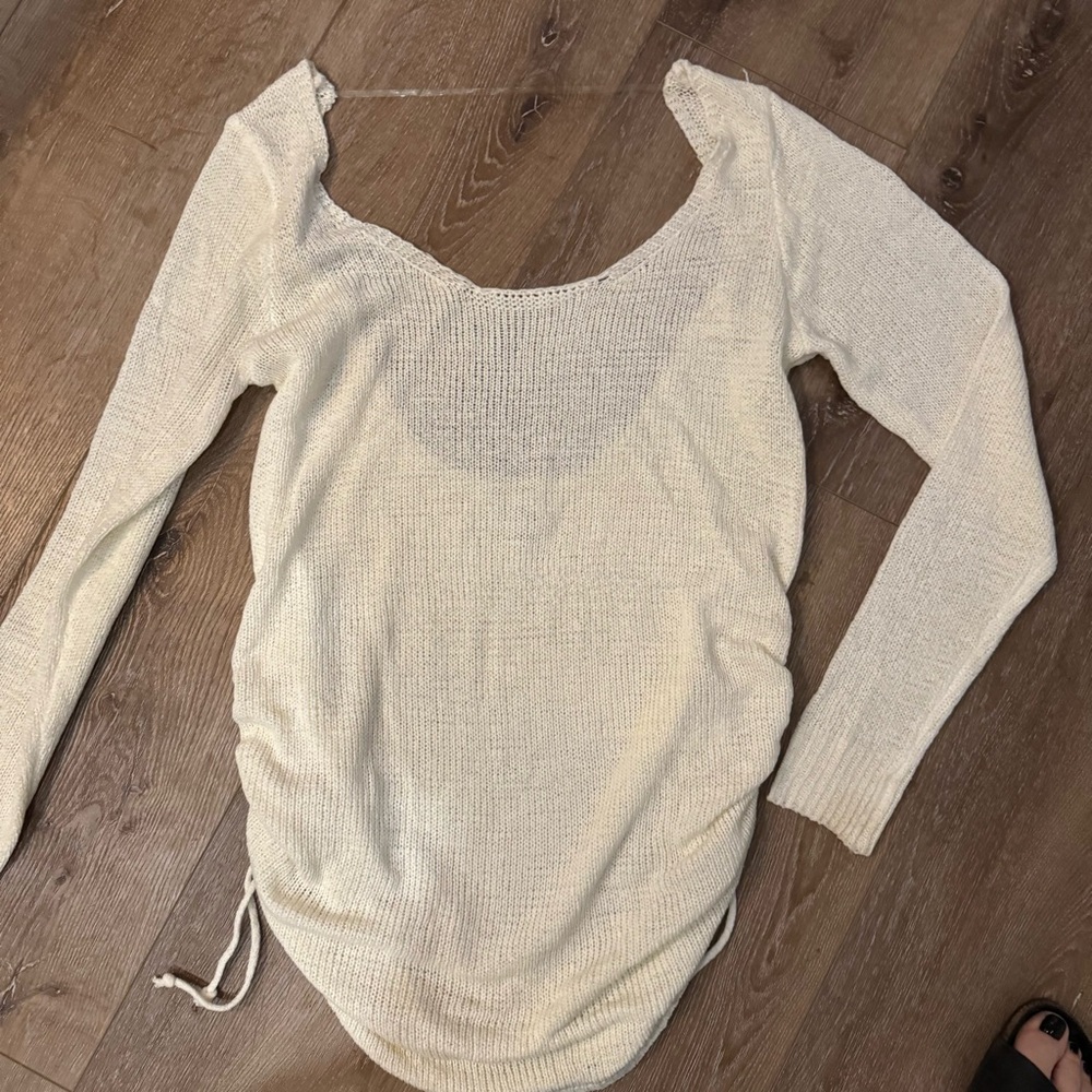 Cream Knit Long Sleeve Sweater Dress/swim coverup👙